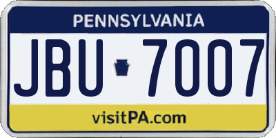 PA license plate JBU7007