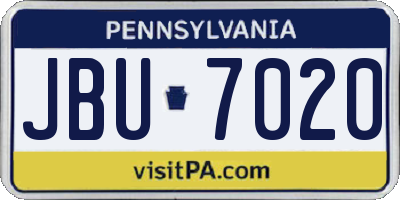 PA license plate JBU7020