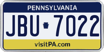 PA license plate JBU7022