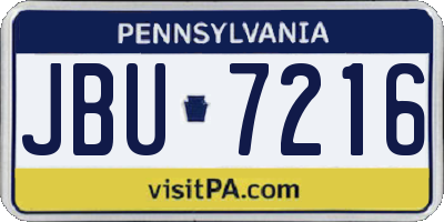 PA license plate JBU7216
