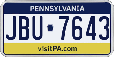 PA license plate JBU7643