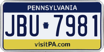 PA license plate JBU7981