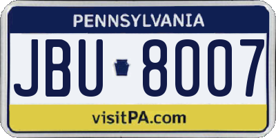 PA license plate JBU8007