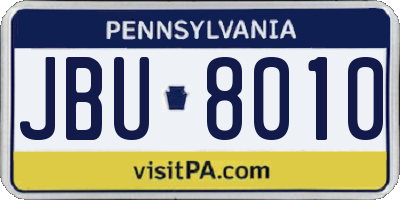 PA license plate JBU8010