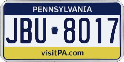 PA license plate JBU8017