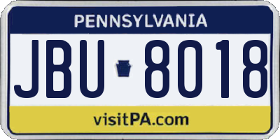 PA license plate JBU8018