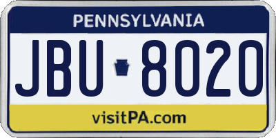 PA license plate JBU8020