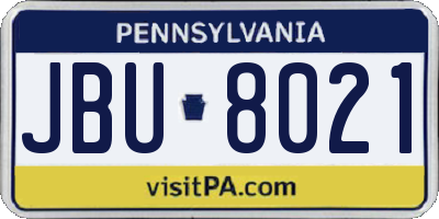 PA license plate JBU8021