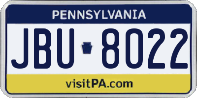 PA license plate JBU8022