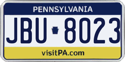 PA license plate JBU8023