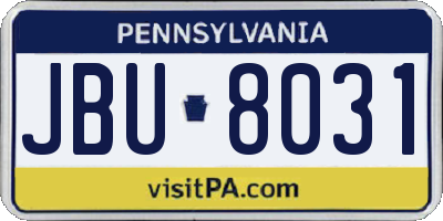 PA license plate JBU8031