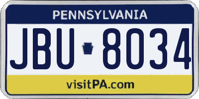 PA license plate JBU8034