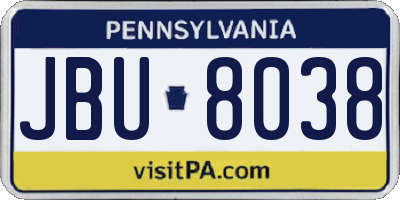 PA license plate JBU8038