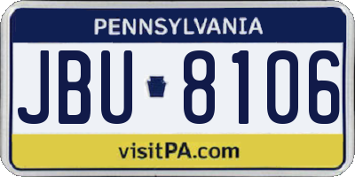 PA license plate JBU8106