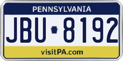 PA license plate JBU8192