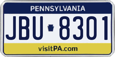 PA license plate JBU8301