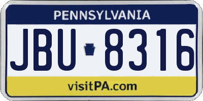 PA license plate JBU8316