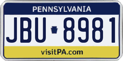 PA license plate JBU8981