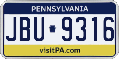 PA license plate JBU9316