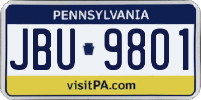 PA license plate JBU9801