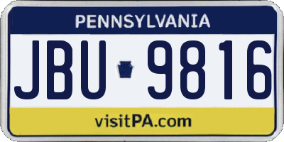 PA license plate JBU9816