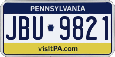 PA license plate JBU9821