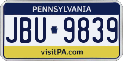 PA license plate JBU9839