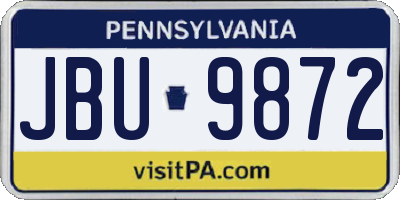 PA license plate JBU9872