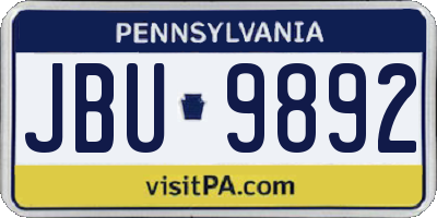 PA license plate JBU9892