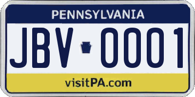 PA license plate JBV0001