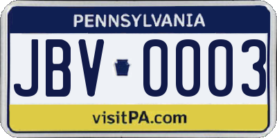 PA license plate JBV0003