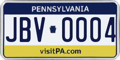 PA license plate JBV0004