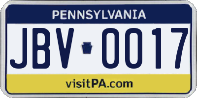 PA license plate JBV0017