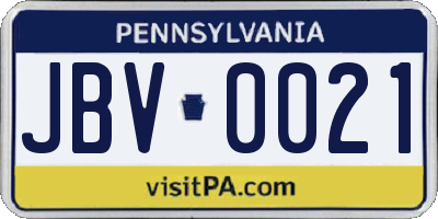 PA license plate JBV0021