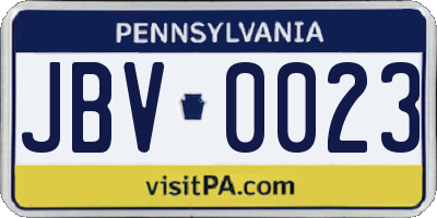 PA license plate JBV0023