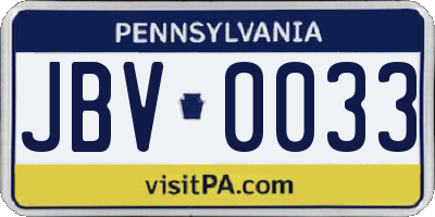 PA license plate JBV0033