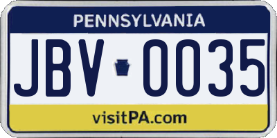 PA license plate JBV0035