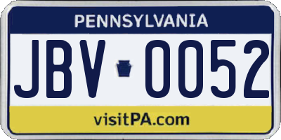 PA license plate JBV0052