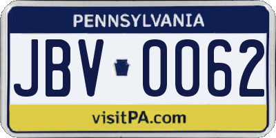 PA license plate JBV0062