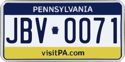 PA license plate JBV0071