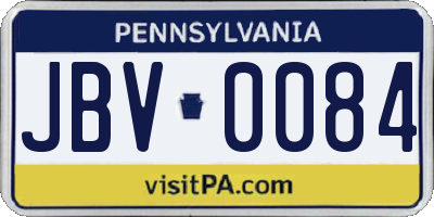PA license plate JBV0084