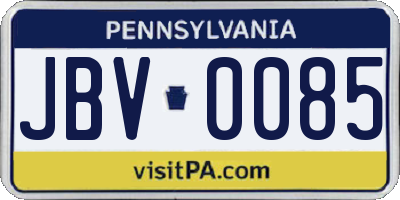 PA license plate JBV0085