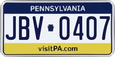 PA license plate JBV0407