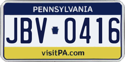 PA license plate JBV0416