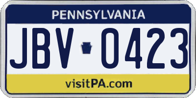 PA license plate JBV0423