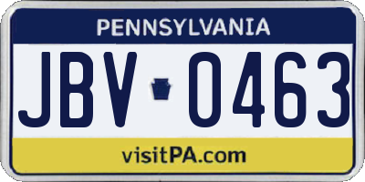 PA license plate JBV0463