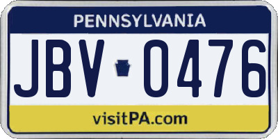 PA license plate JBV0476