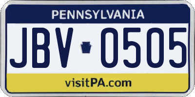 PA license plate JBV0505