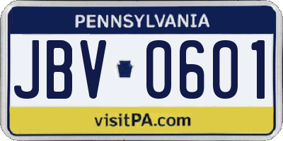 PA license plate JBV0601