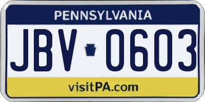 PA license plate JBV0603